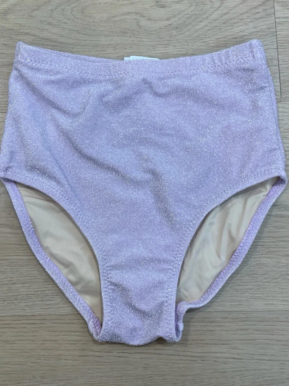 Girls' Shimmery Lilac Two-Piece Swim Set with Puff Sleeves